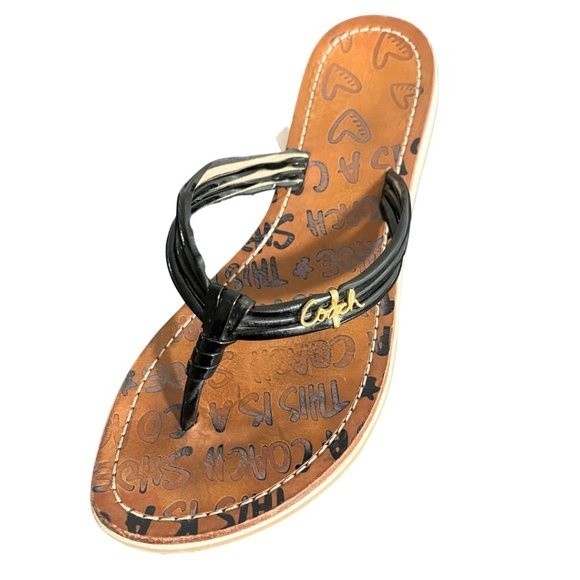 Coach Shoes - Coach Molly Soft Patent Leather Flip Flops Sandals in Black Women's Size 7.